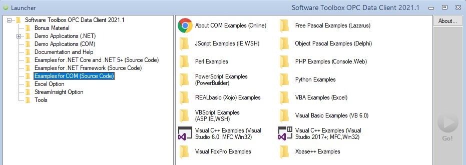 Software Launcher Gui Examples OPC Data Client COM examples