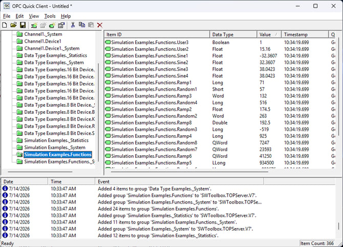 TOP Server Quick Client – write values to tags using Synchronous or Asynchronous Write